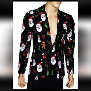 NWT Festive Mens Suit Coat LIGHT UP SNOWMAN Tree Ugly Christmas Blazer Party